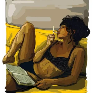 Love & Beyond #1: Paula reading Carver in Summer — ilustración digital de Pablo Peñalba